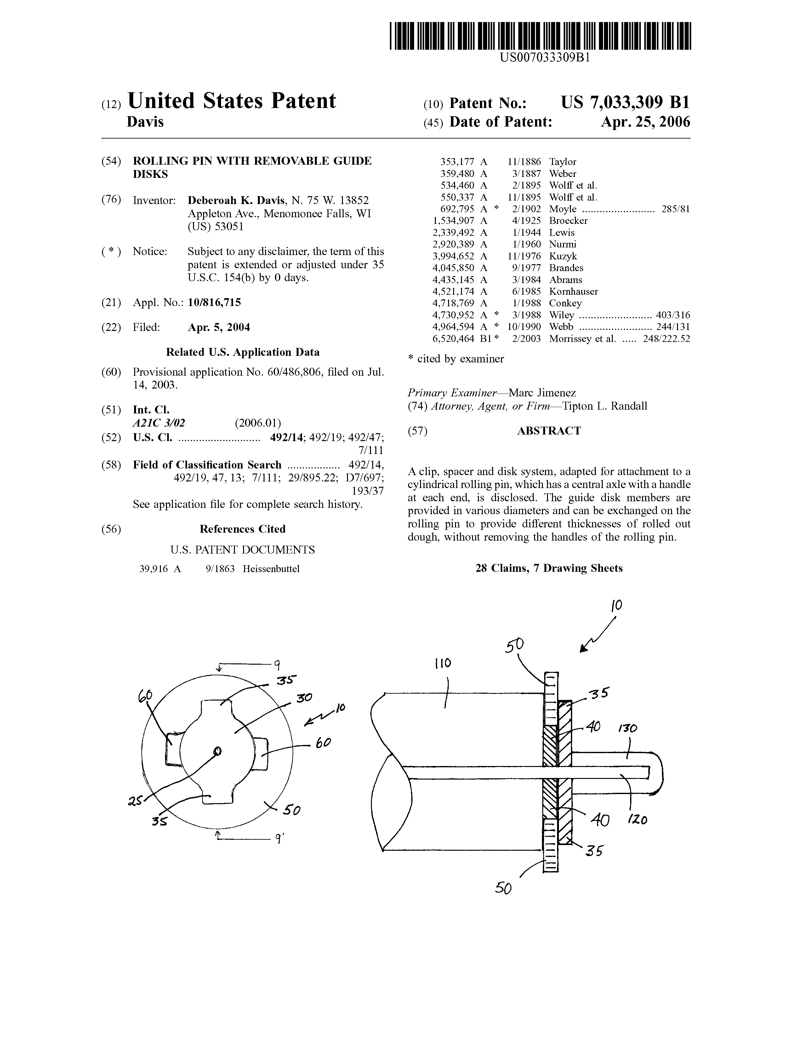 Buy the patent Only Depth Measuring Rolling Pin with 2 parts (Patent