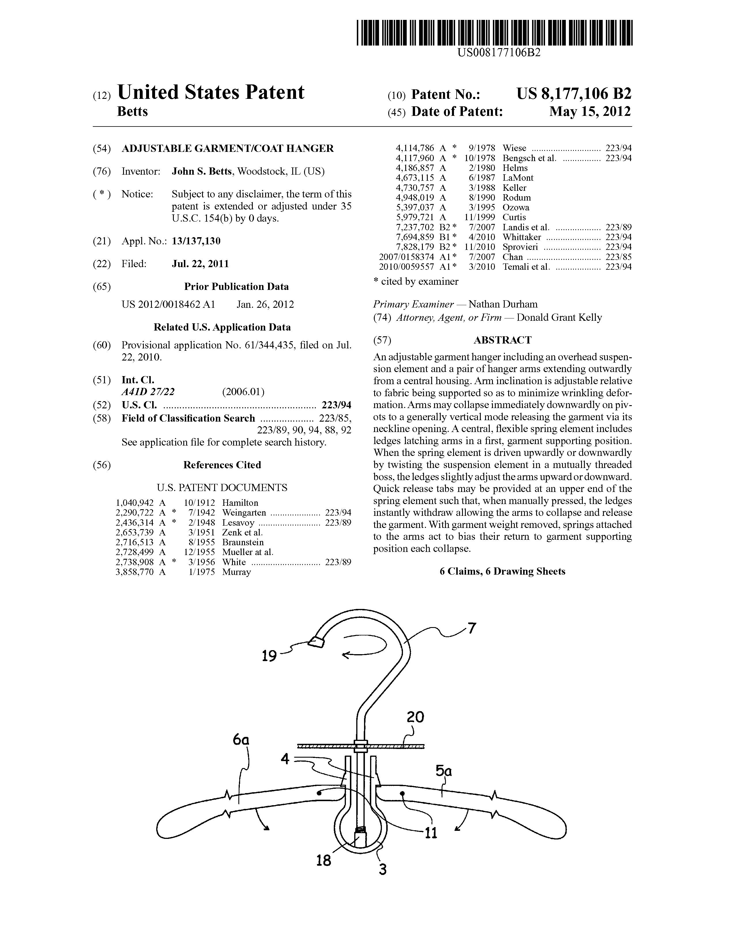 Buy the patent Adjustable garment/coat hanger (Patent for sale)