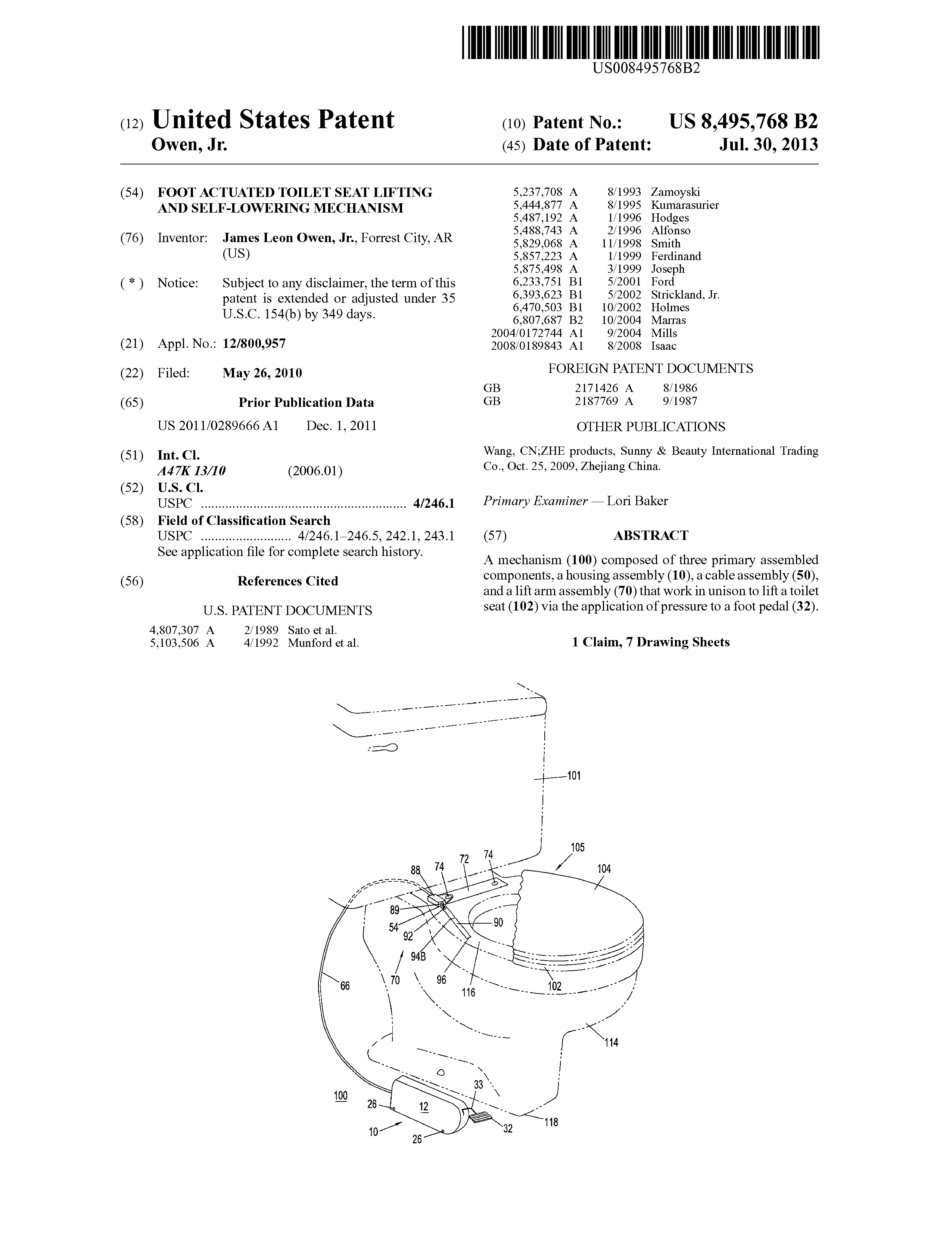 Buy the patent Foot actuated toilet seat lifting and selflowering