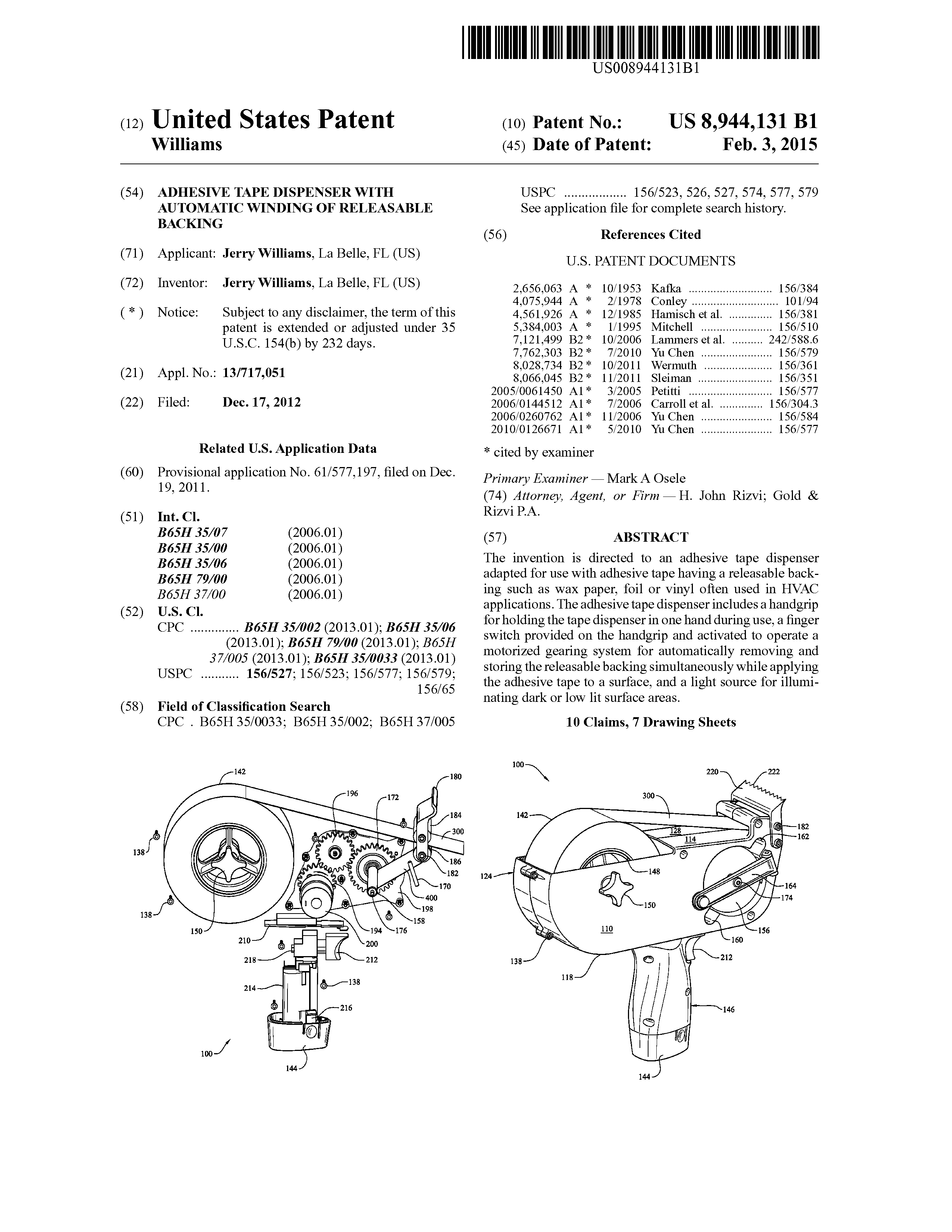 Buy the patent Automatic HVAC foil tape dispenser (Patent for sale)
