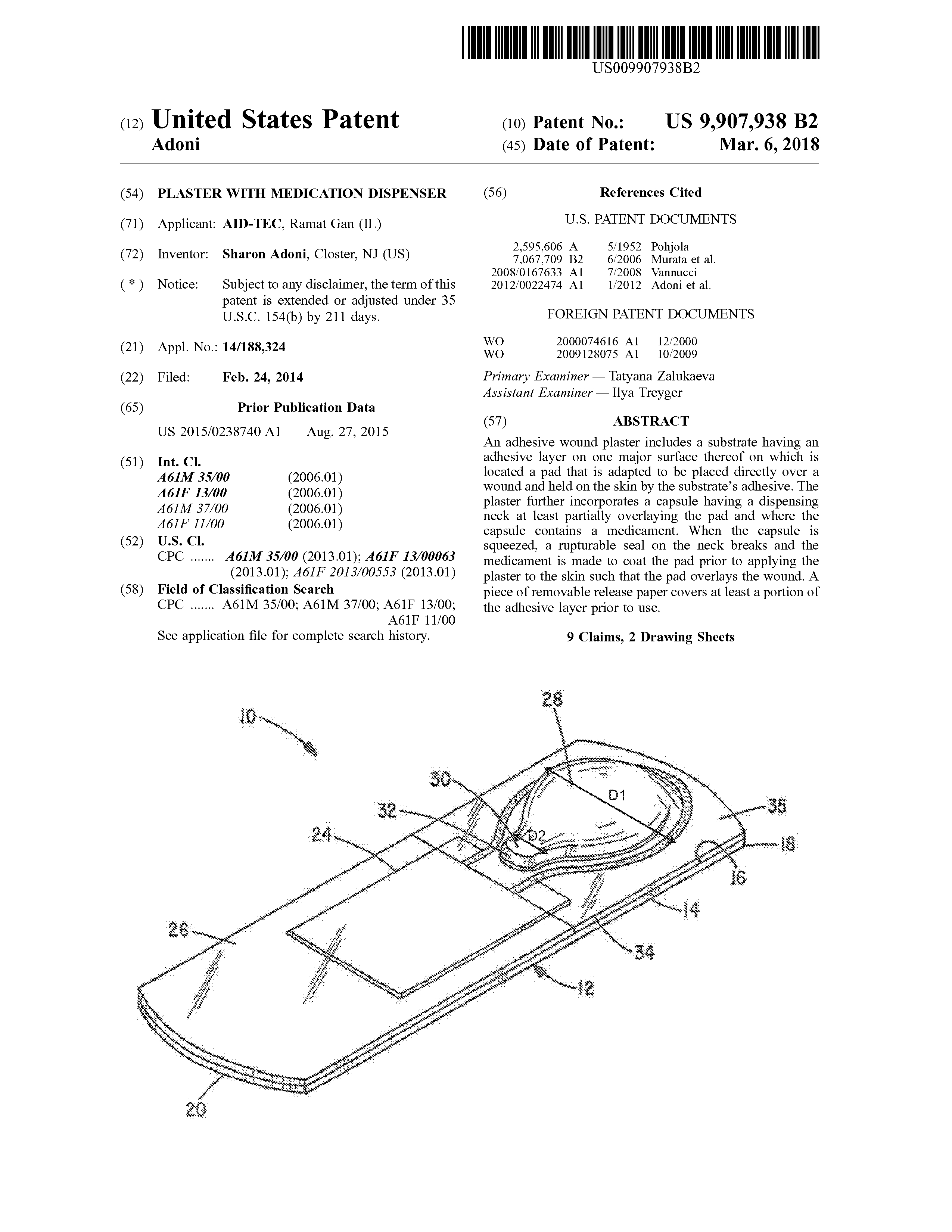 Buy the patent PLASTER WITH MEDICATION DISPENSER (Patent for sale)