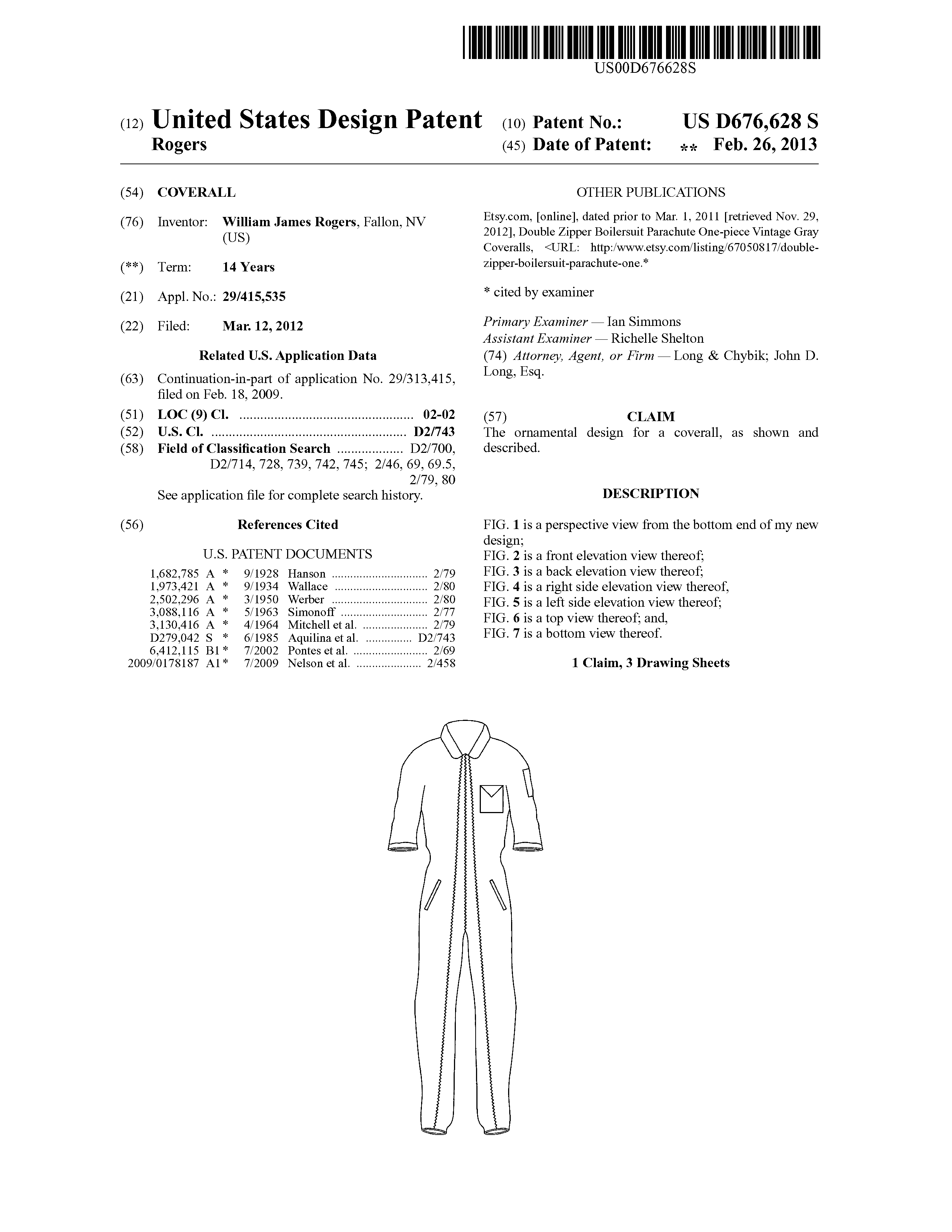 Buy the patent Ez All Coveralls , clothing design patent (Patent for sale)